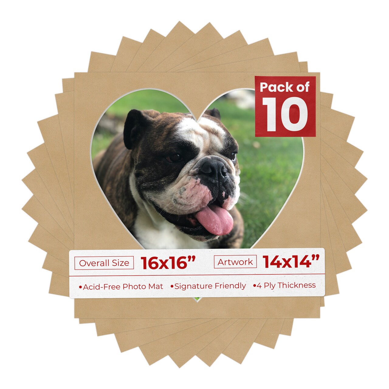 Beige Suede Mat Board for 16x16 Frames - Heart Opening for 14x14 Photos